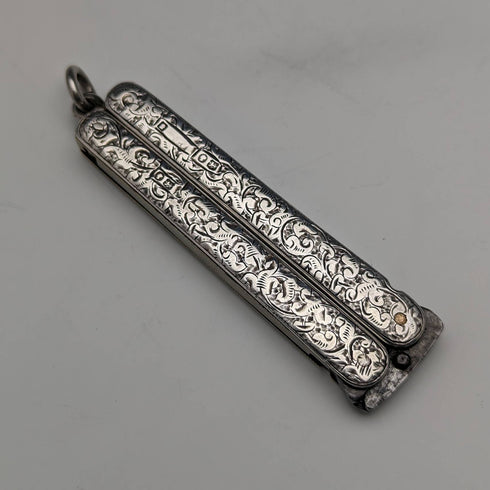 Late 19th Century British Antique Sterling Silver Handle Portable Folding Scissors